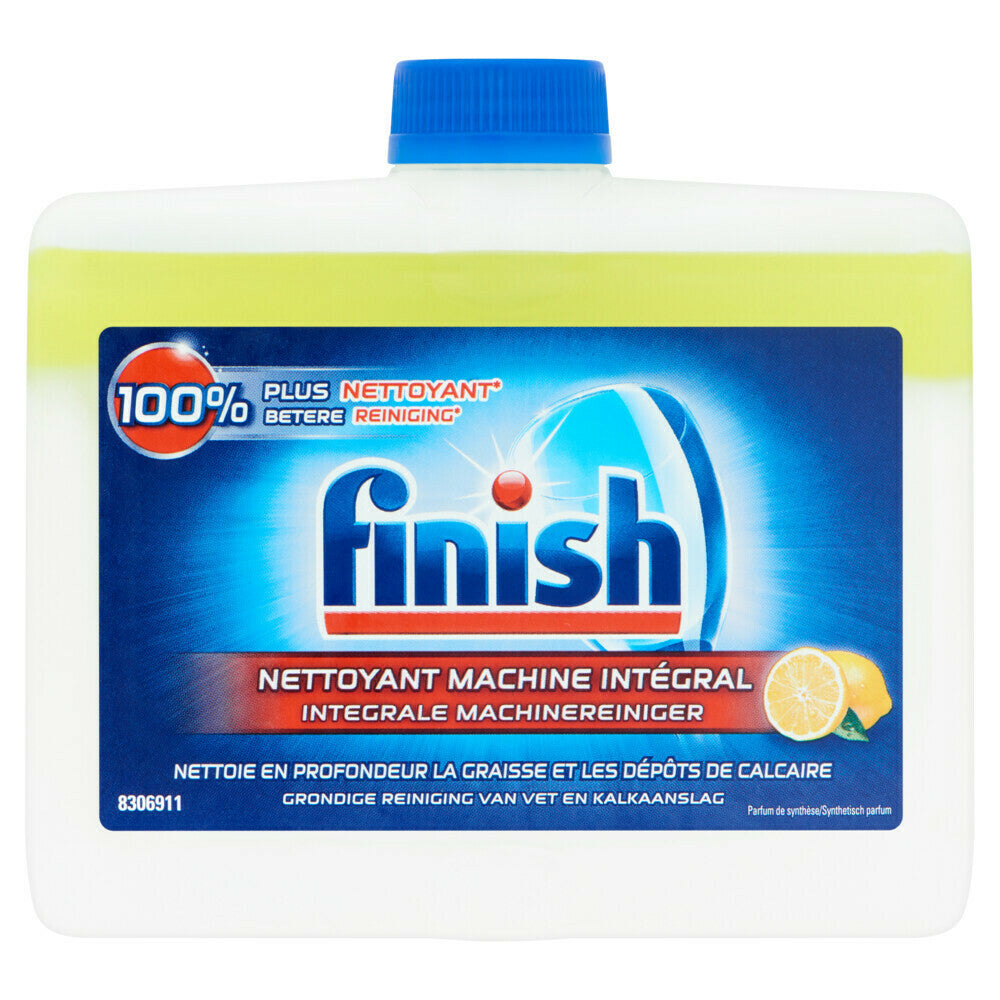 Finish - Maskinrens flydende 250ml citron. Det anbefales at rengøre opvaskemaskinen en gang om måneden for at forhindre at fedt og kalk bygger sig op i rør og spolearme. Maskinen kan også begynde at lugte dårligt og få svært ved at opnå den korrekte tempe