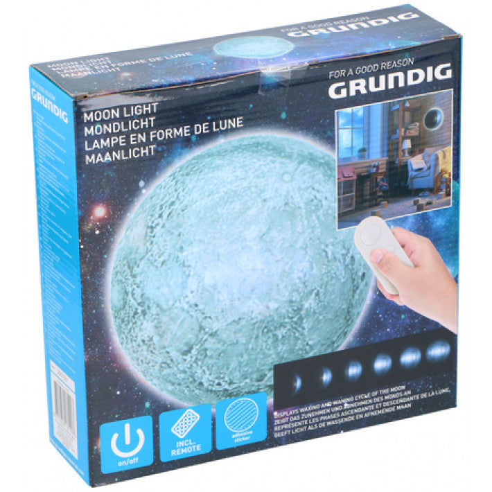 Grundig - Månelys der viser tiltagende og aftagende cyklusser 2D med fjerbetjening. (Bruger 2xAAA og 4xAA batterier)