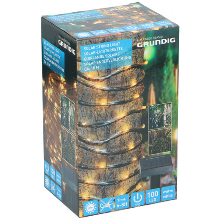 Grundig - Solcelle lyskæde i snor 100led 10meter