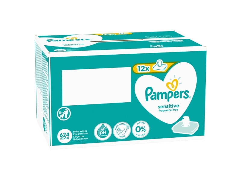 Pampers Sensitive Box Med 12X52, Våtservetter För Baby, Dermatologiska