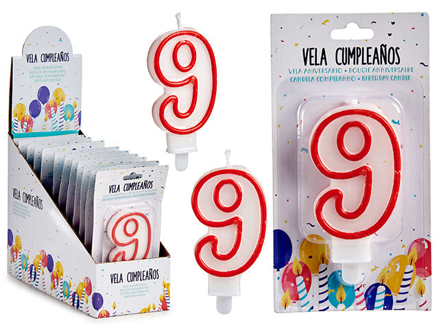 Arparty - 7,5cm Kagelys med tal Nr. 9