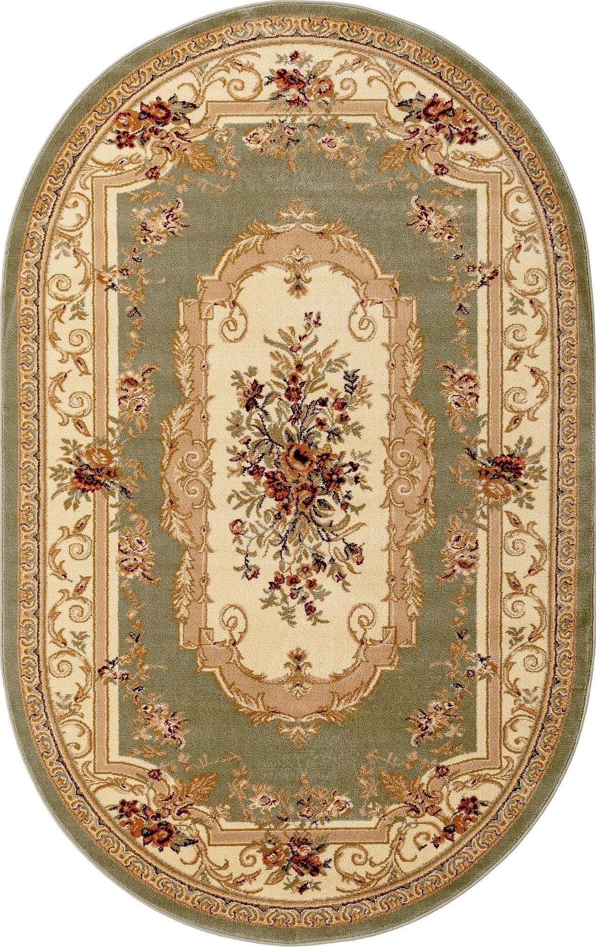 Floral Heritage Tæppe - 160×245 cm Salviegrøn & Creme med Blomstermønster