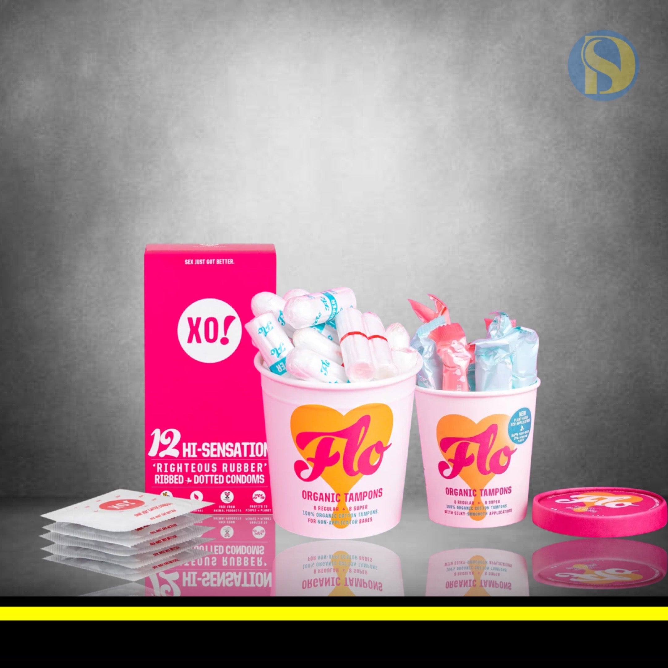 Xo & Here We Flo - Samling Med Miljövänliga Tamponger Och Kondomer 3 Delar