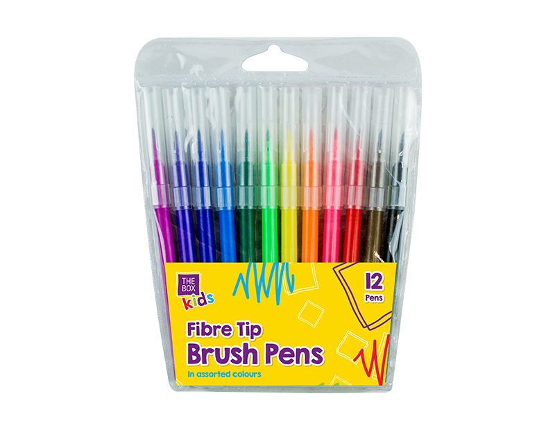 Fiber Tip Børste Kuglepenne - 12 Stk - Dollarstore.dk