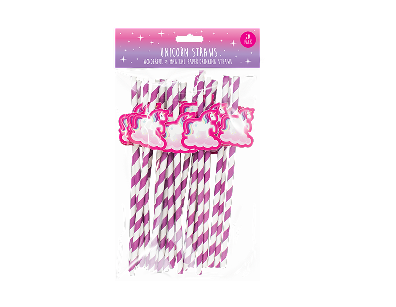 Unicorn Novelty Paper Straws - 20 Pack - Dollarstore.dk