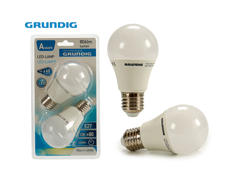 2 Led Lampa A60 E27 9W 806Lm 3000K Grundi