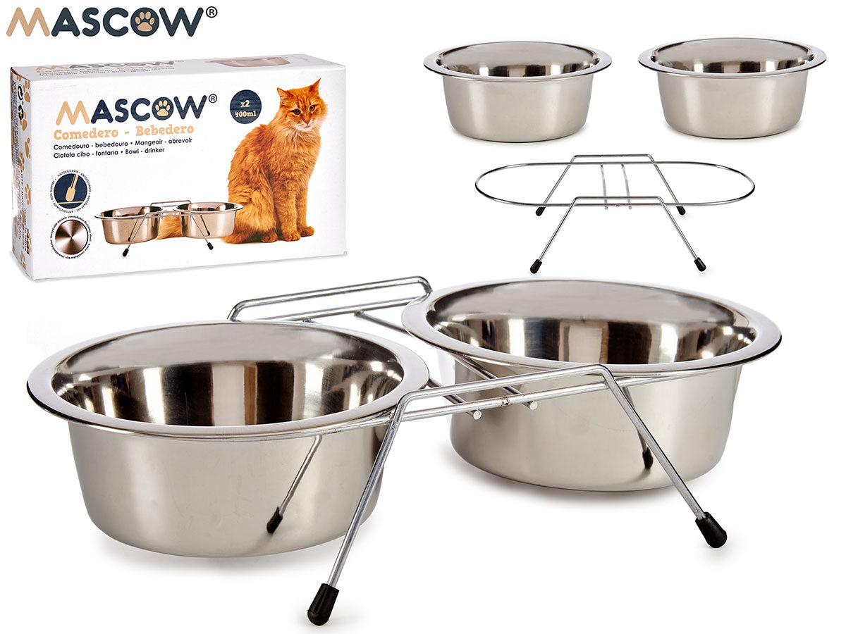 Mascow - Katte madbakker sæt 2x400ml rustfri står