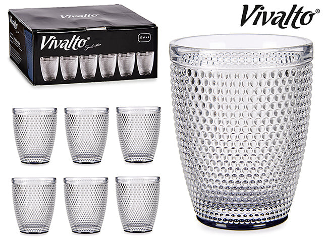 Vivalto - 6 x 30cl antracit vand prikker krystal glas lilla bund