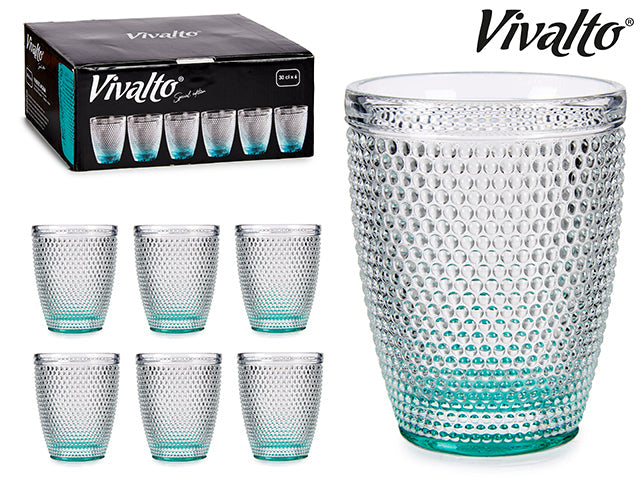 Vivalto - 6 x 30cl antracit vand prikker krystal glas turkis
