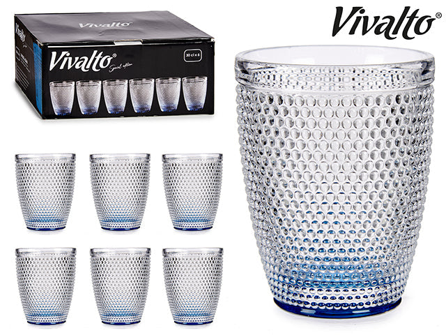 Vivalto - 6 x 30cl antracit vand prikker krystal glas blå bund