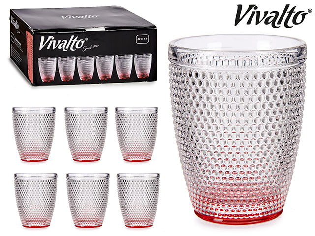 Vivalto - 6 x 30cl antracit vand prikker krystal glas lyserød bund