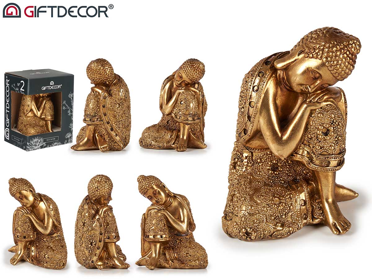 Giftdecor - Guld Buddha Dekorationsfigur (Harts) 15 X 12 Cm