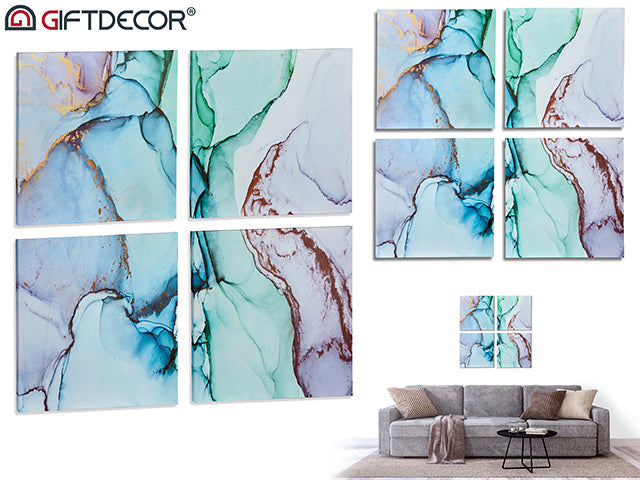 Giftdecor - 4stk vægplaketer af lærred i designtema 35x35cm pr. Blue wave