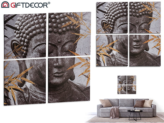 Giftdecor - 4stk vægplaketer af lærred i designtema 35x35cm pr. Budha