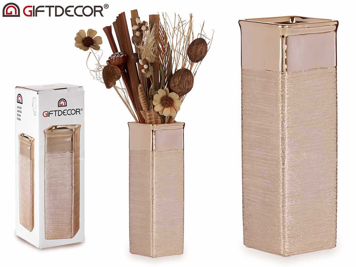 Giftdecor - 30x9,6cm Keremisk Champagne sølv vase 1050gr