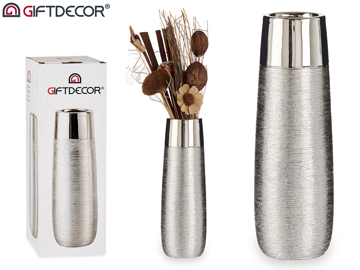 Giftdecor - 30x10cm Keremisk champagne Sølv vase 1100gr