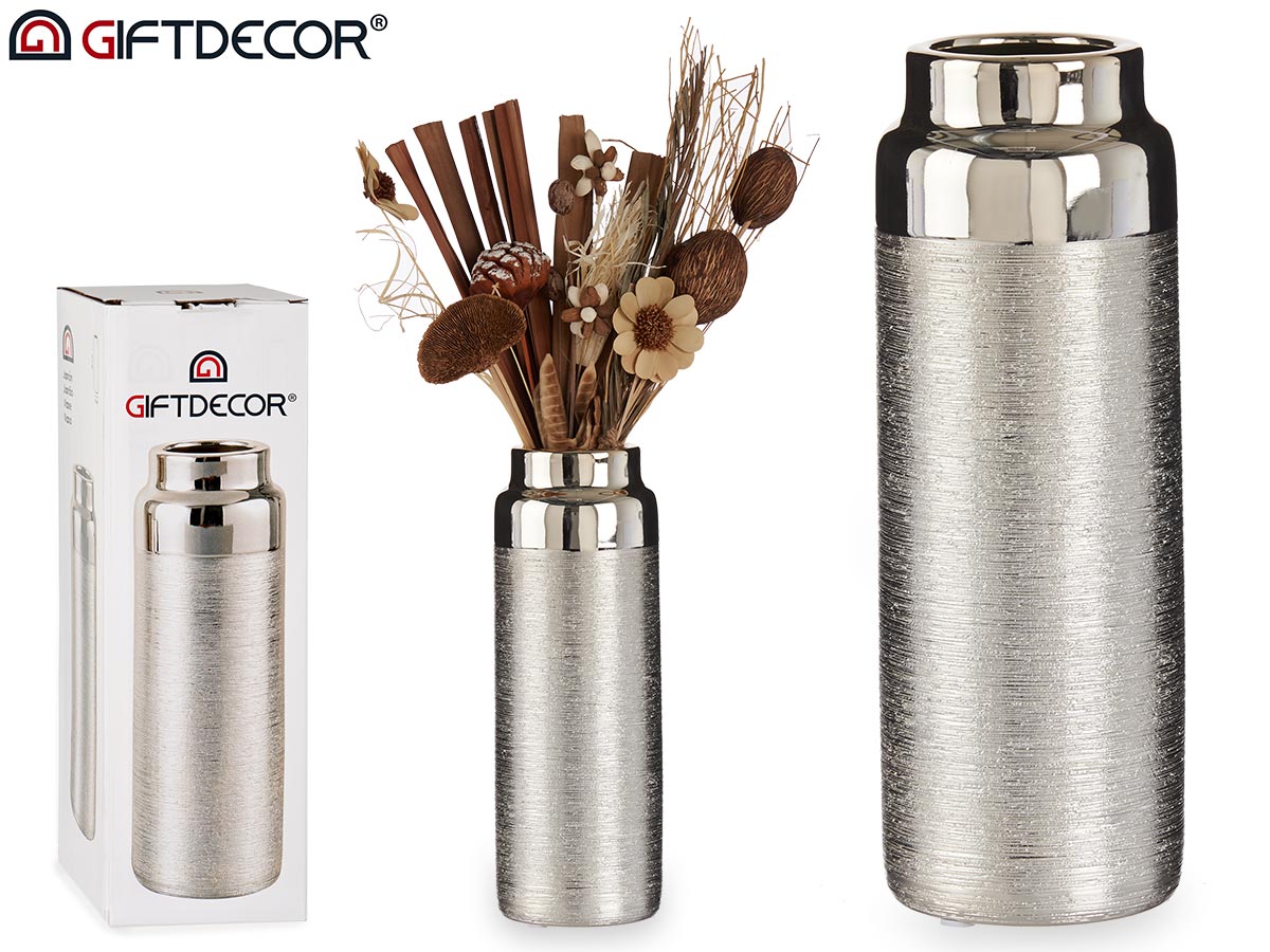 Giftdecor - 30x10cm Keremisk sølv (champagne) vase 1100gr