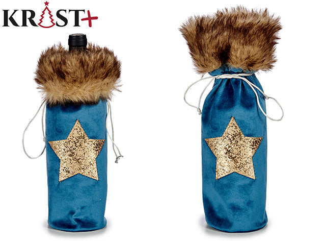 Krist - Velour gavepose til vinflaske med guld sjerne