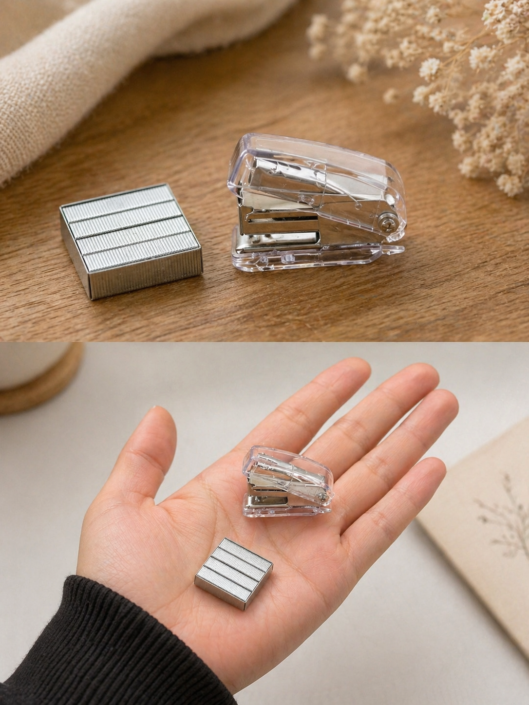 Mini hæftemaskine – transparent (inkl. hæfteklammer)