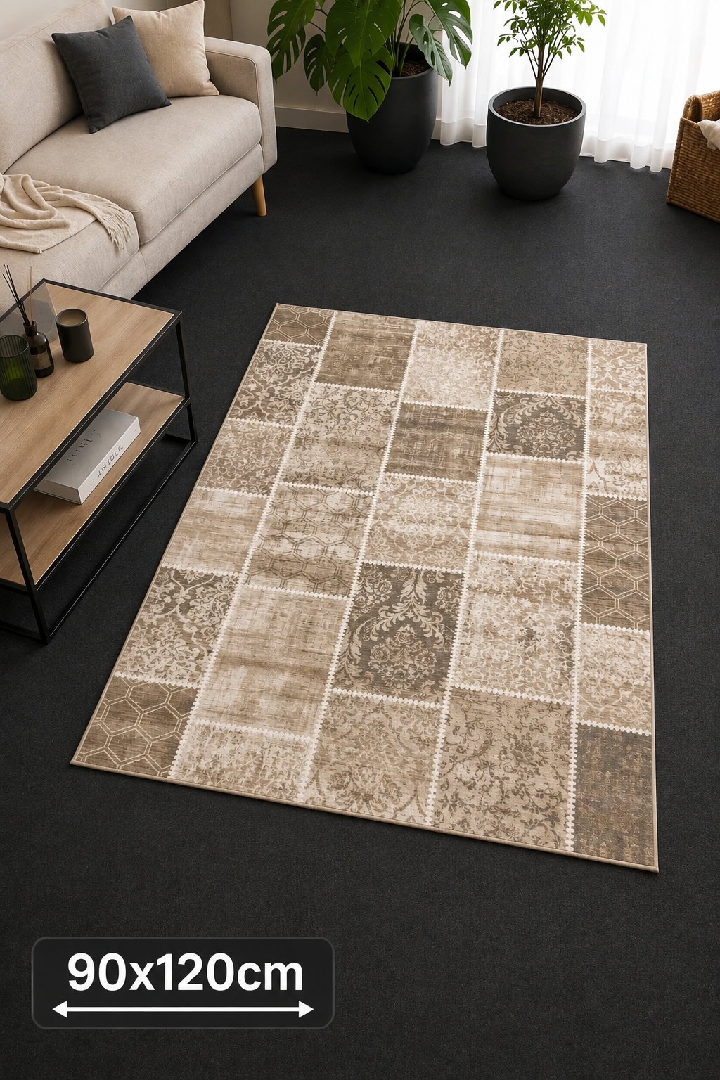 Vintage Patchwork Tæppe - 90x120 cm - Olive Beige