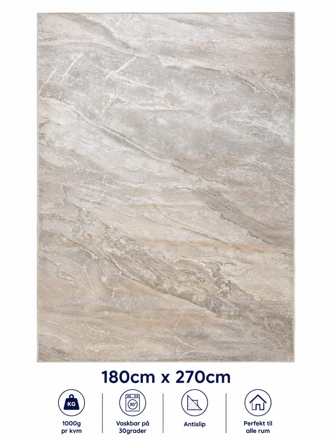 Stilrent tæppe 180x270 cm - Natural Stone Beige