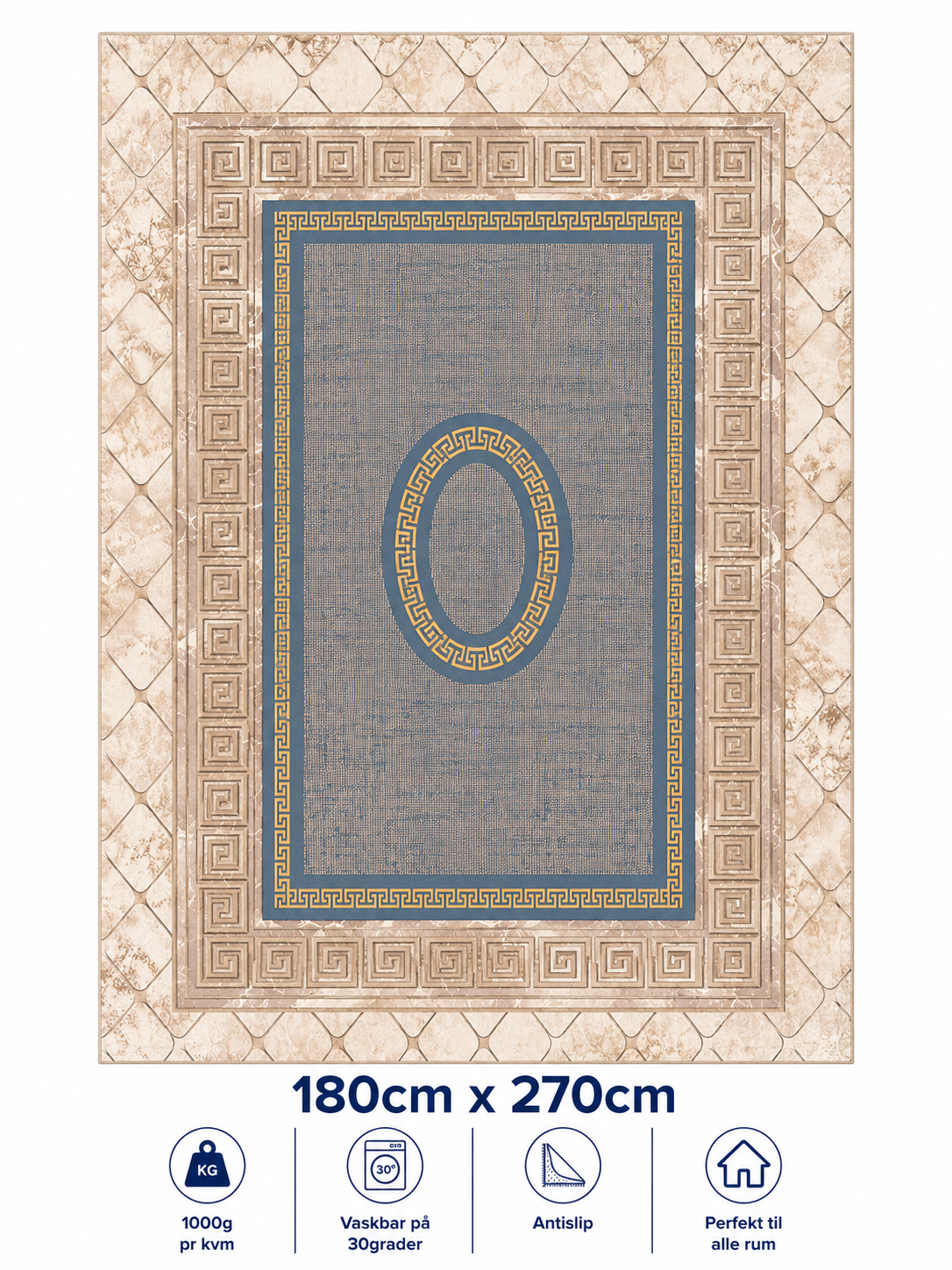 Stilrent tæppe 180x270 cm - Athena Palace Beige