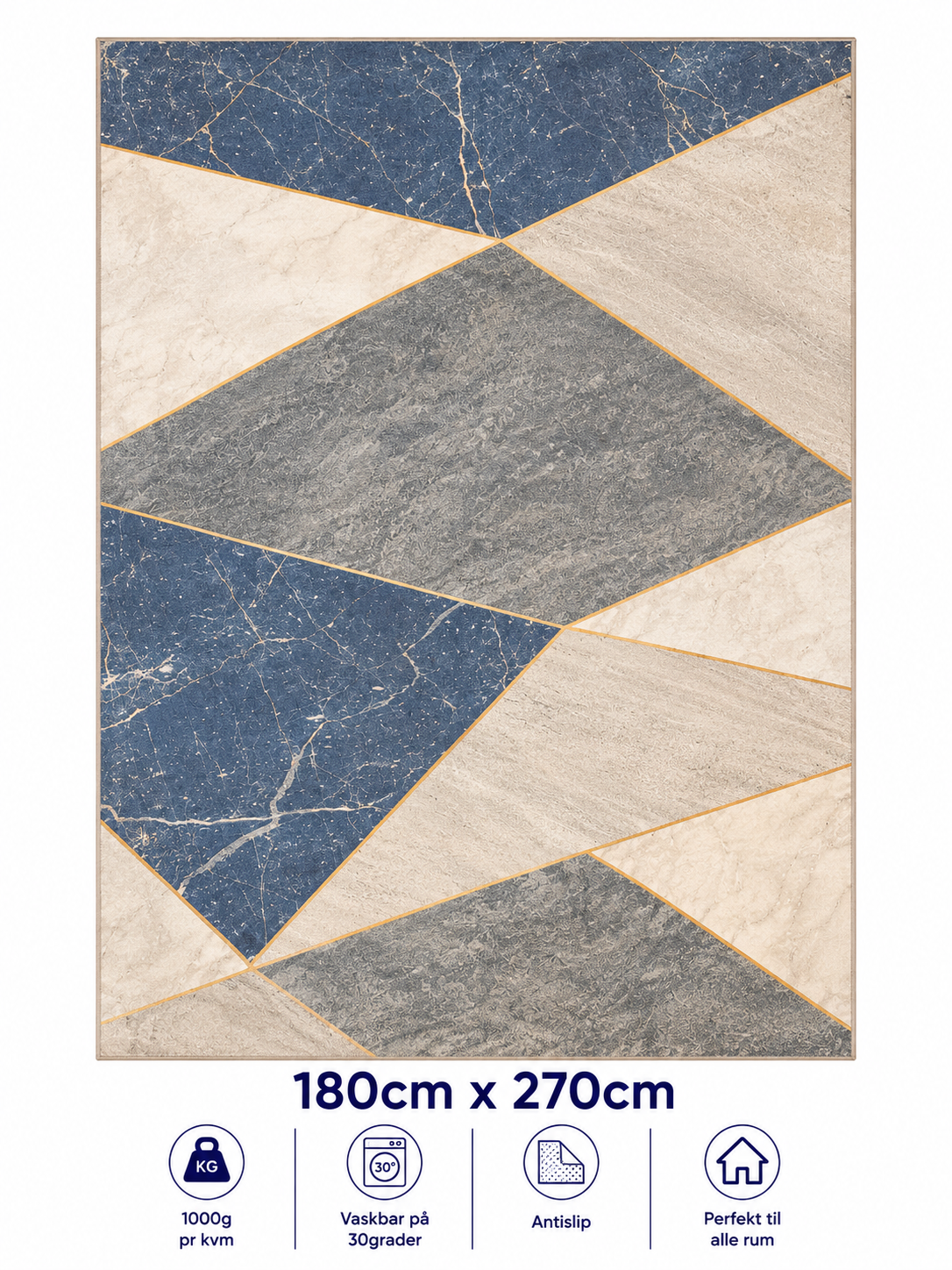 Stilrent tæppe 180x270 cm - Royal Marble Blue
