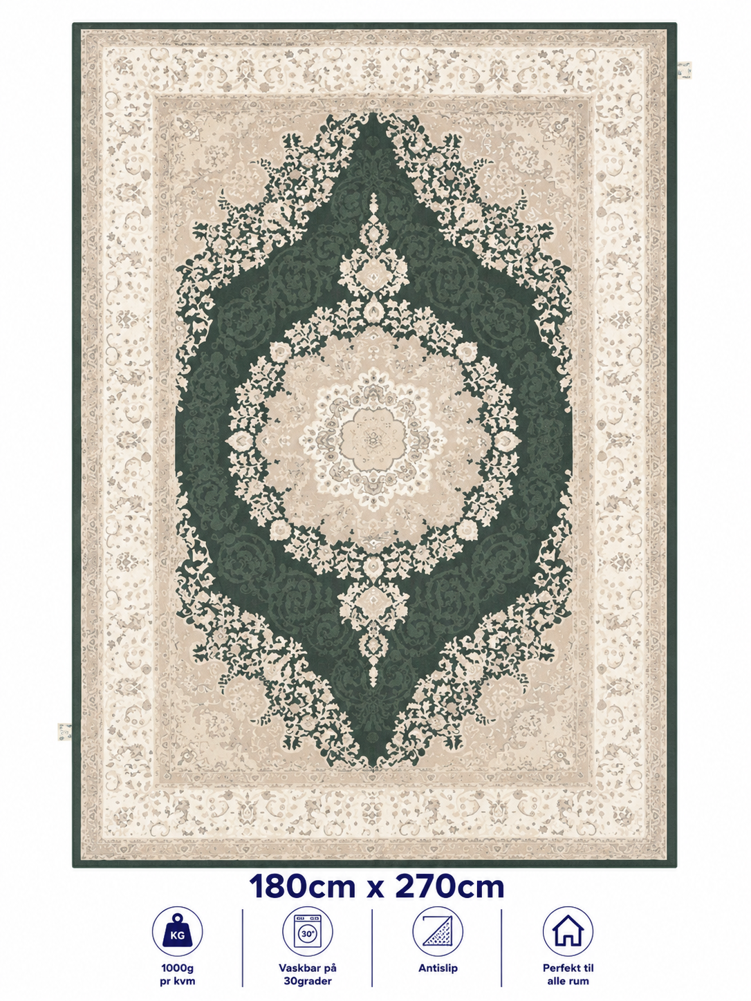 Stilrent tæppe 180x270 cm - Grøn Sultan
