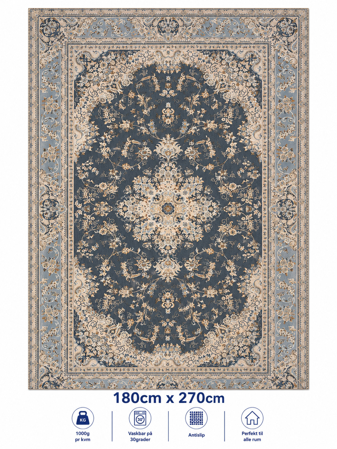 Stilrent tæppe 180x270 cm - Imperial Palace Blue