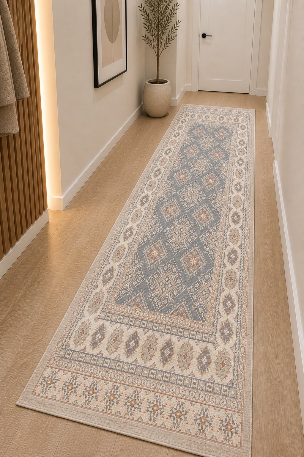 Tæppe / Gangløber 90x300 cm Vintage Harmony Blue – Elegant Orientalsk