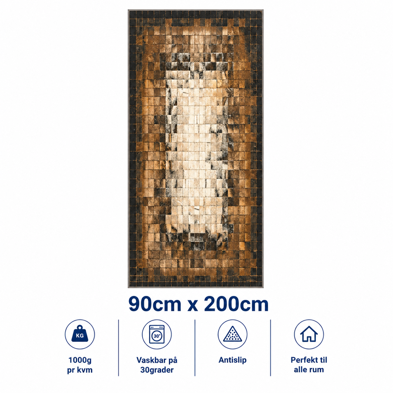 Tæppe / løber 90x200cm, Golden Mosaic