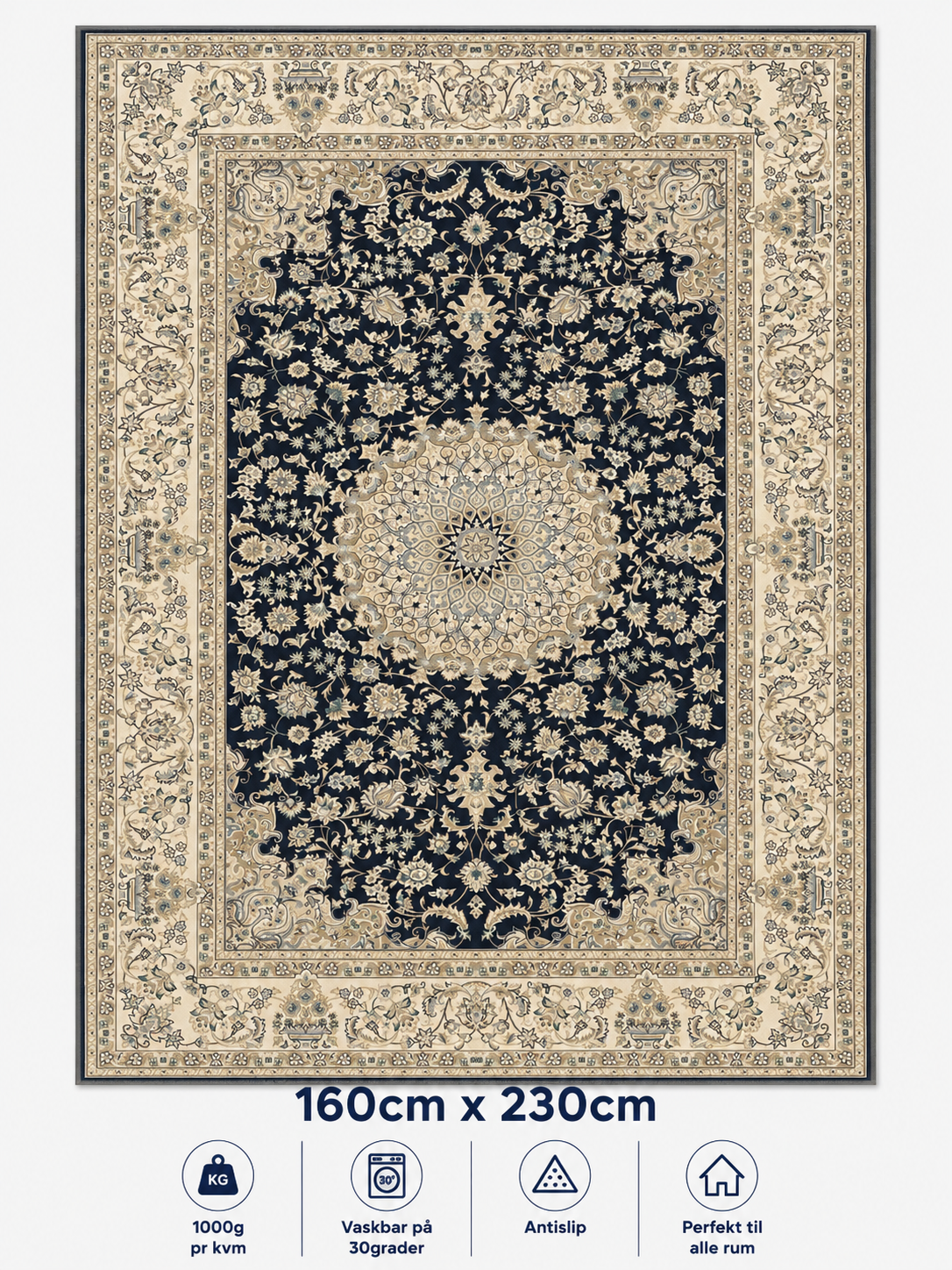 Stilrent tæppe 160x230 cm, Royal Heritage Navy