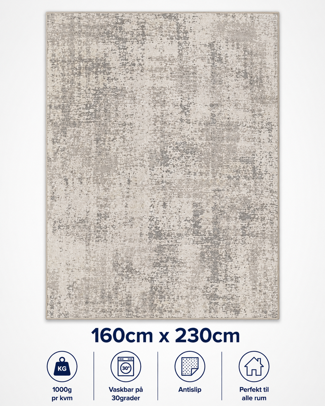 Stilrent tæppe 160x230 cm, Nordic Vintage Grey