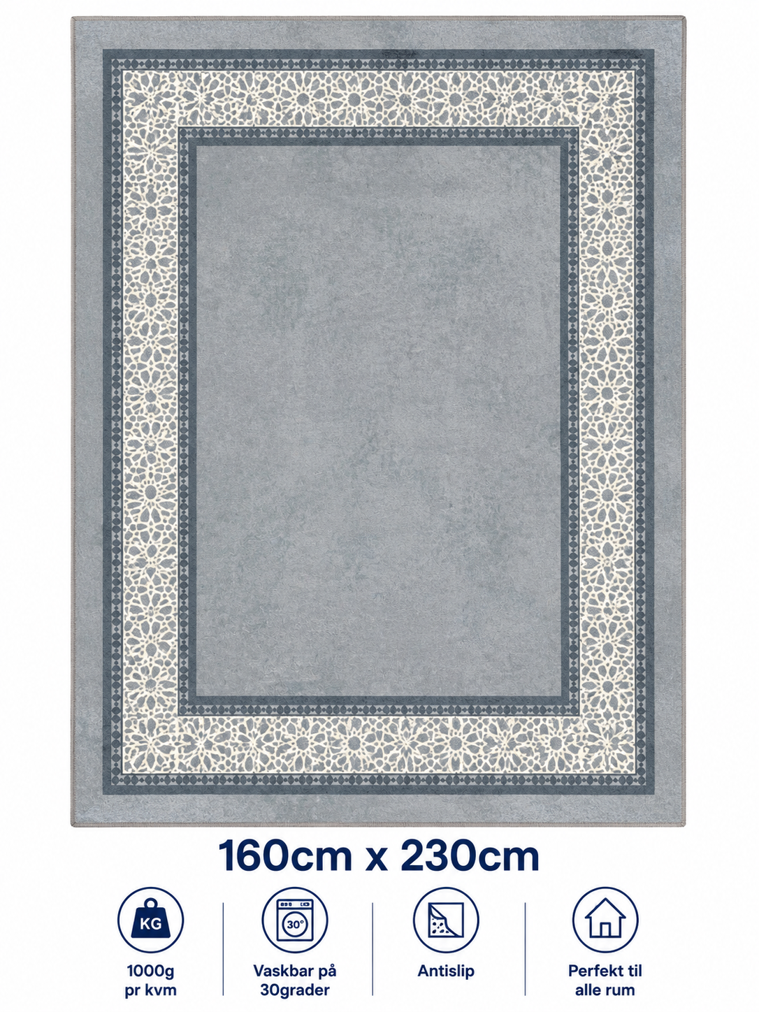 Stilrent tæppe 160x230 cm, Nordic Mosaic Grey