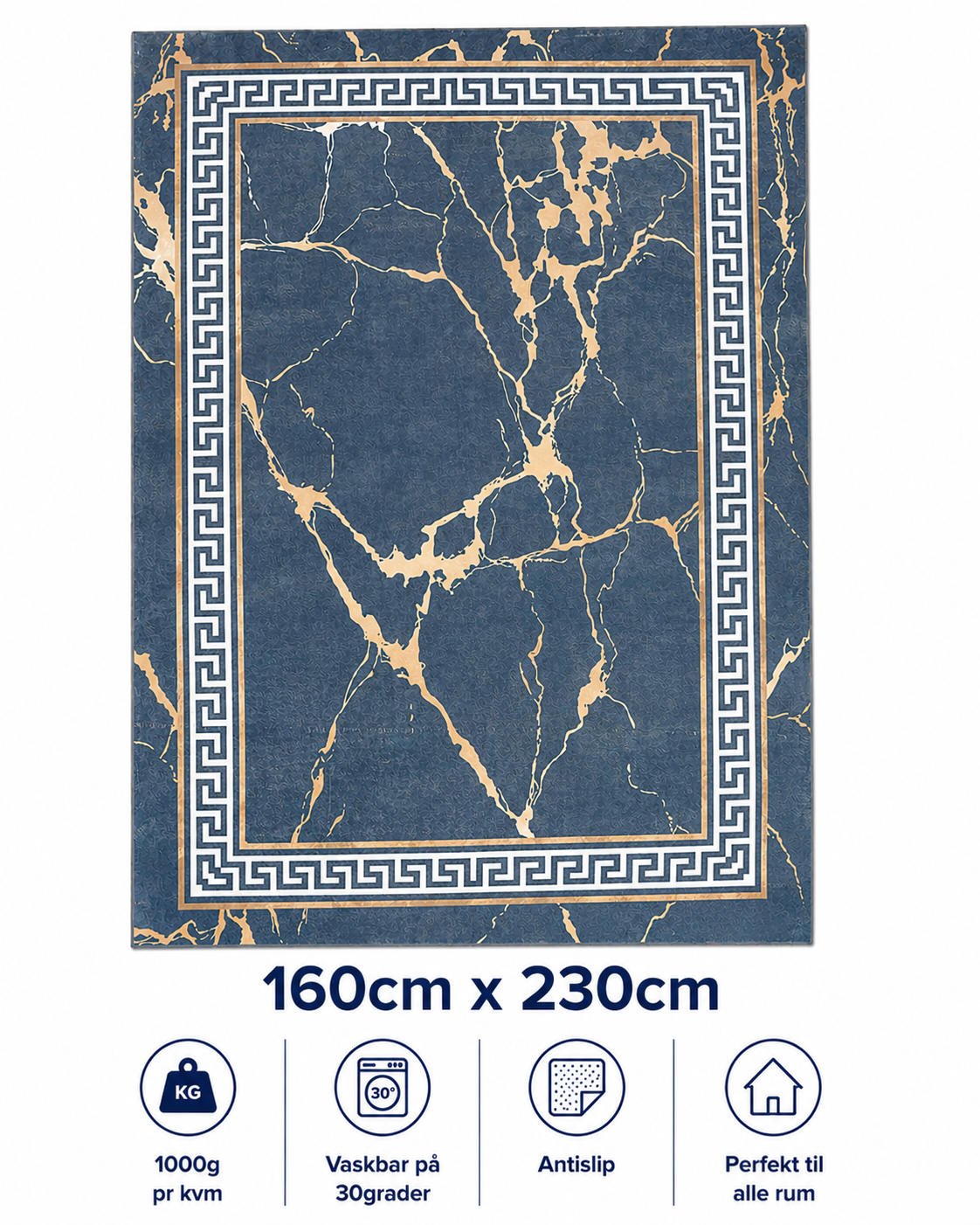 Stilrent tæppe 160x230 cm, Royal Marble Blue