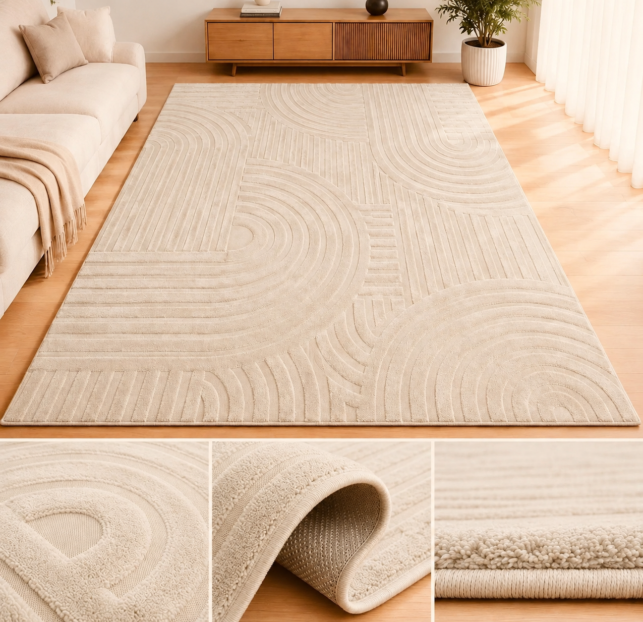 Moderne Relief Tæppe 200x300 cm – Creme/beige