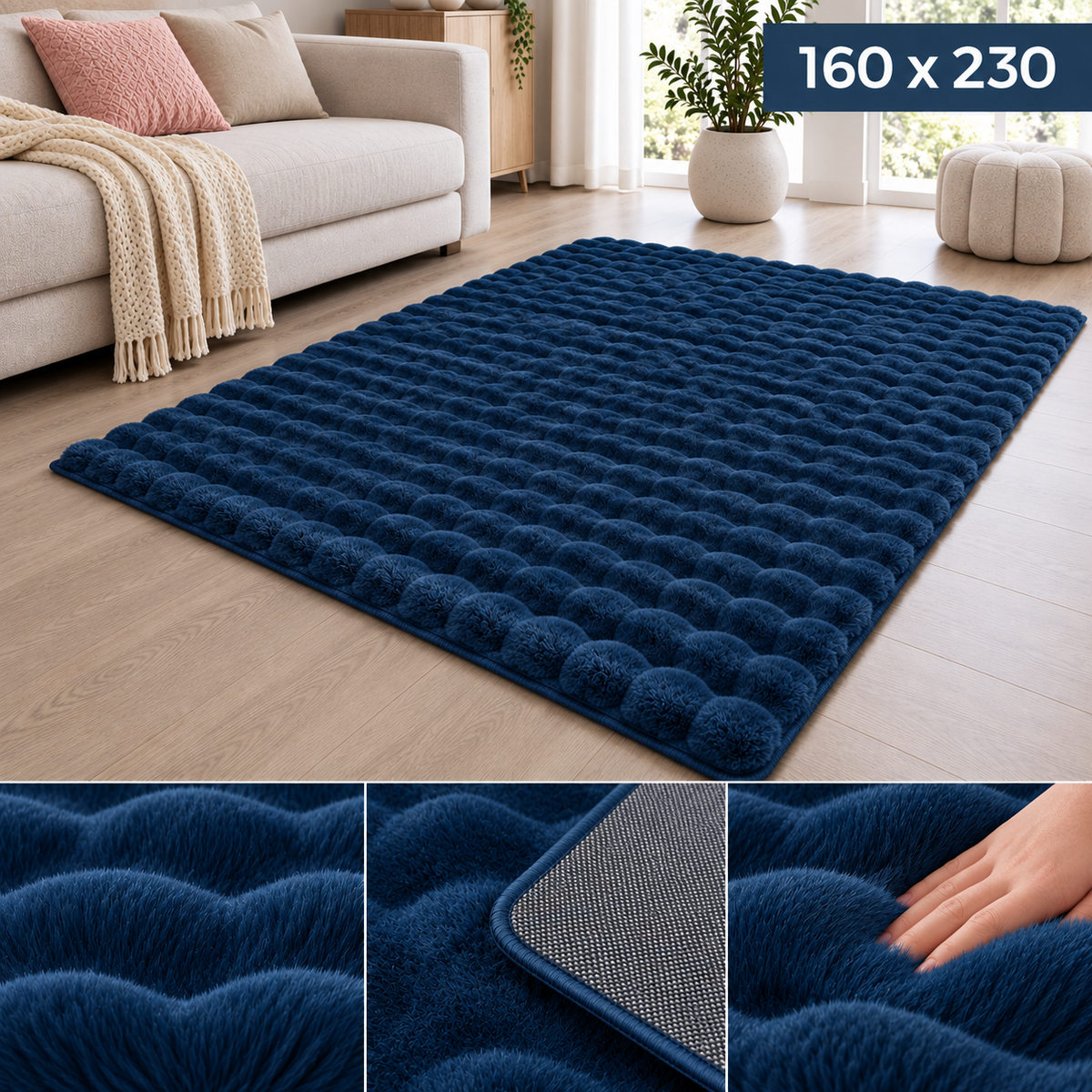 Velour Bubble Tæppe 160x230 cm – Midnight Blue