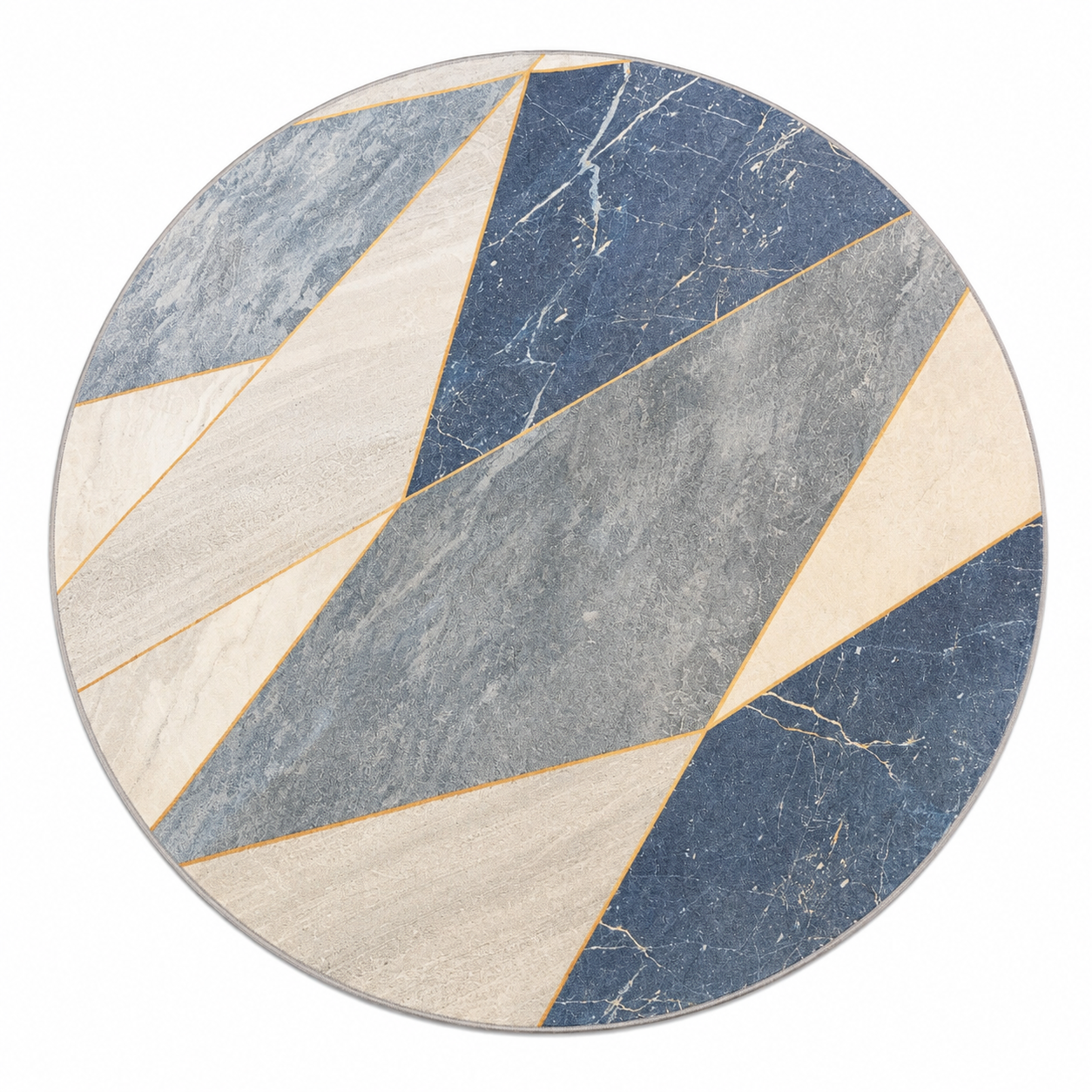 Marble Art Ø180 – Rundt Marmordesign Tæppe i Blå, grå & Beige