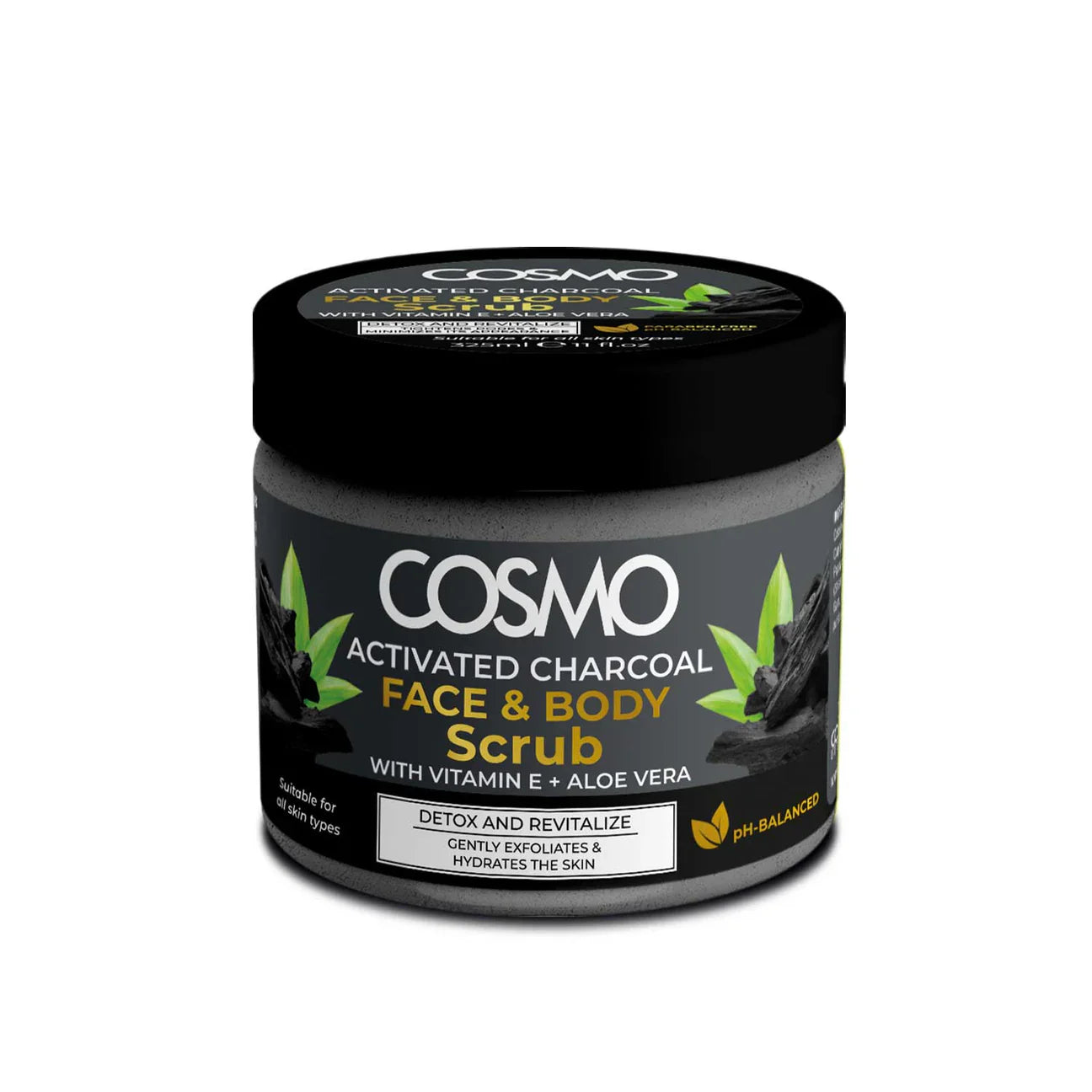 Cosmo Activated Charcoal Face & Body Scrub – 325 ml