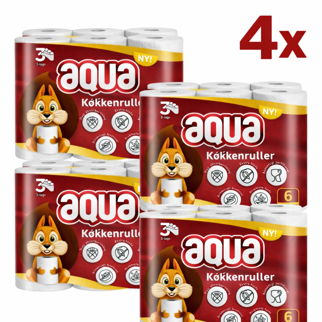 Aqua Køkkenruller – 4 Pakker (24 Ruller) – Lanceringspris!