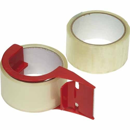 Stickystuff - 2 Rullar Klar Packtejp 50M Med Handhållen Dispenser Och Skärare