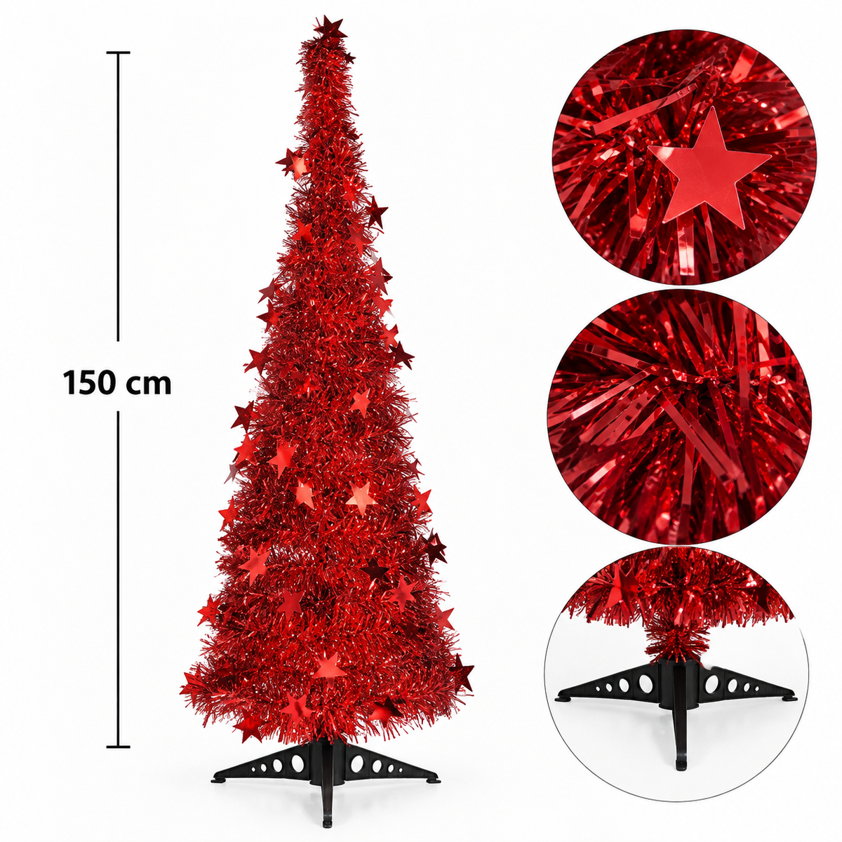 Krist - Virvlande Julgran 150Cm Metallic-Röd Färg Vikfunktion