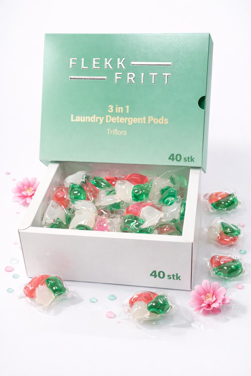 Flekk Fritt 3 i 1 vaskemiddel kapsler Triflora (40 vaskekapsler)