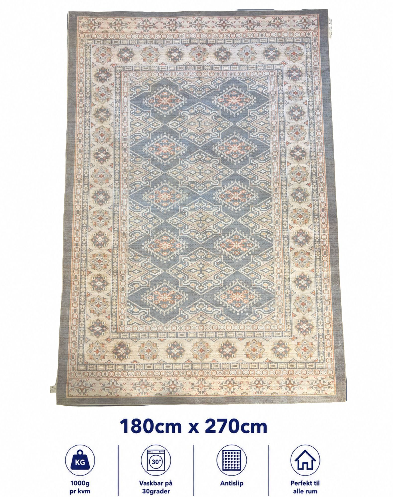 Stilrent tæppe 180x270 cm - Vintage Nomad Blue