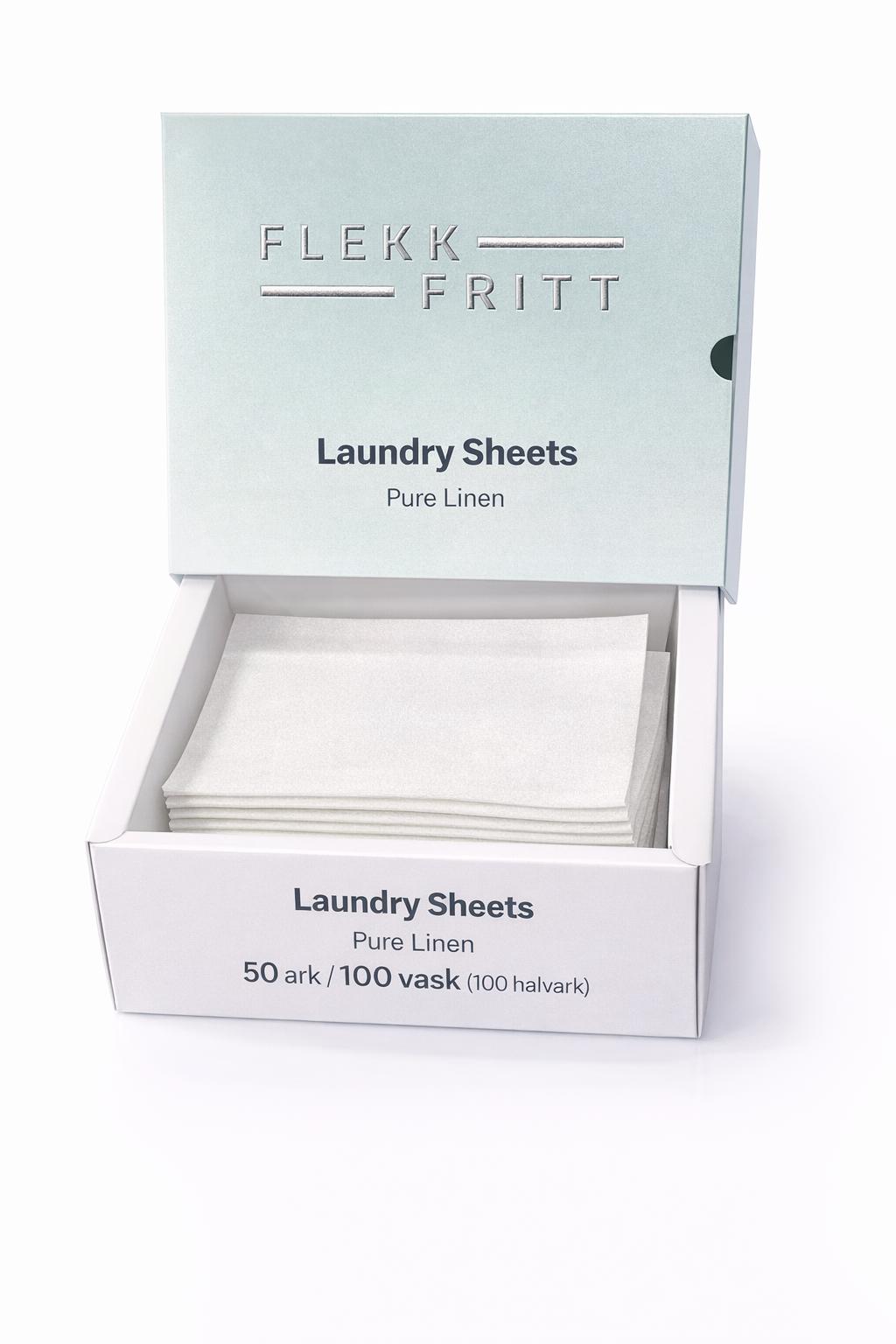 Flekk Fritt Vaskemiddel Ark – Pure Linen (100 vaske / 100 halvark)