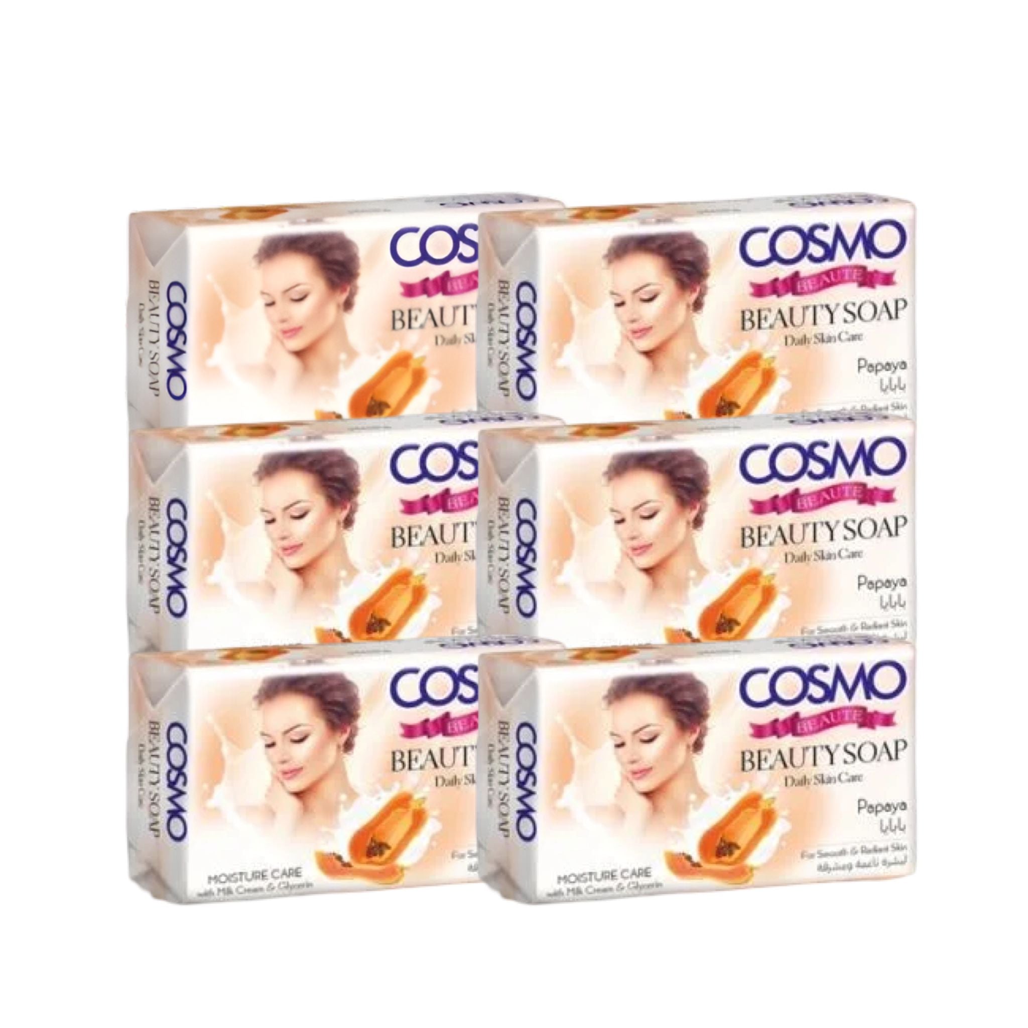 Cosmo Beauty Soap 6-pak a 125g – Sæbebarer til vask og personlig pleje (Papaya)