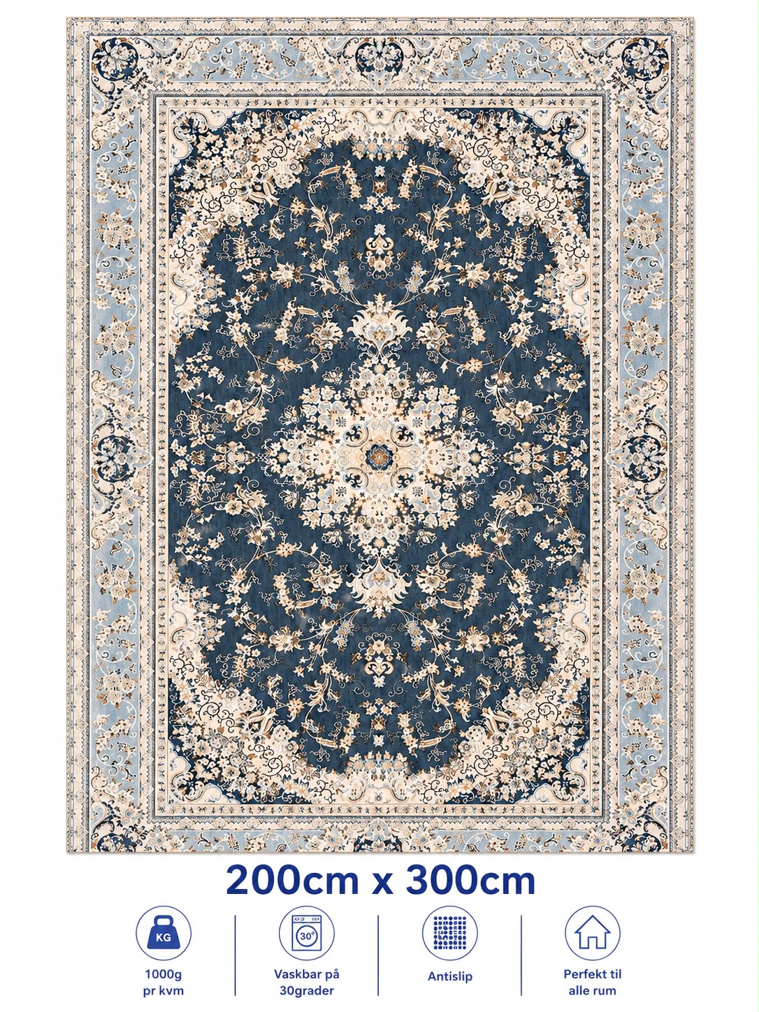 Stilrent tæppe 200x300 cm, Royal Sapphire