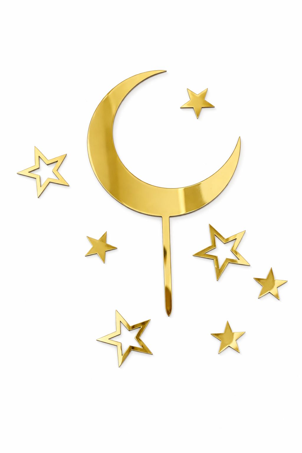 Kageskilt/ skilt af måne + assorteret stjerner