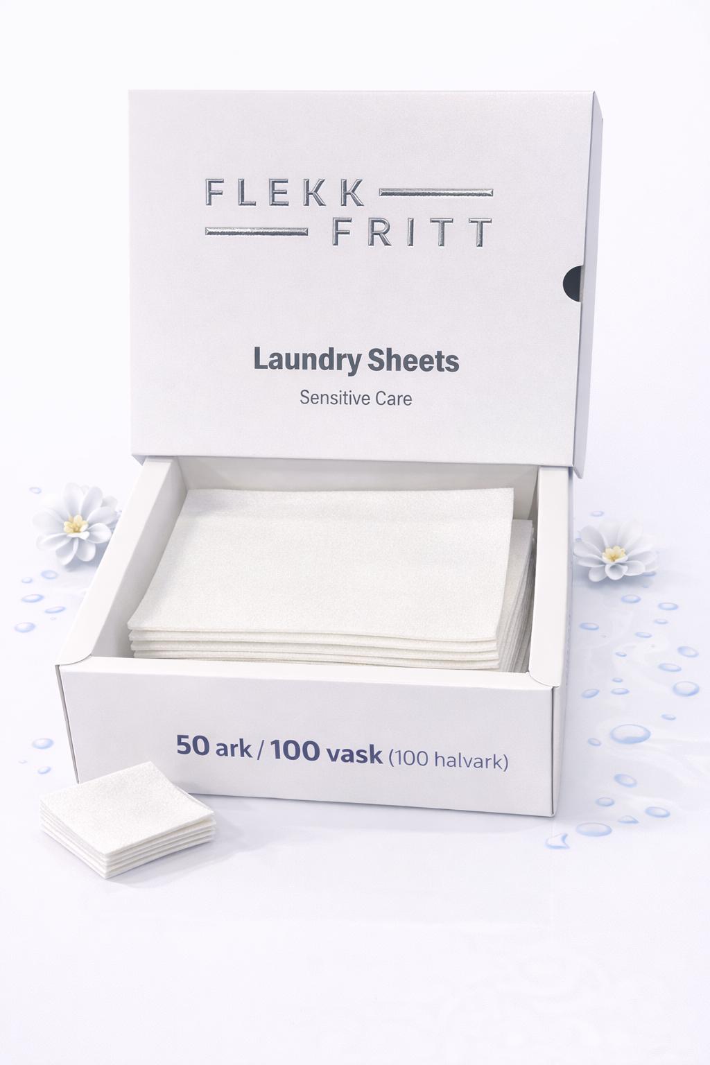 Flekk Fritt Vaskemiddel Ark – Sensitive Care (100 vaske / 100 halvark)