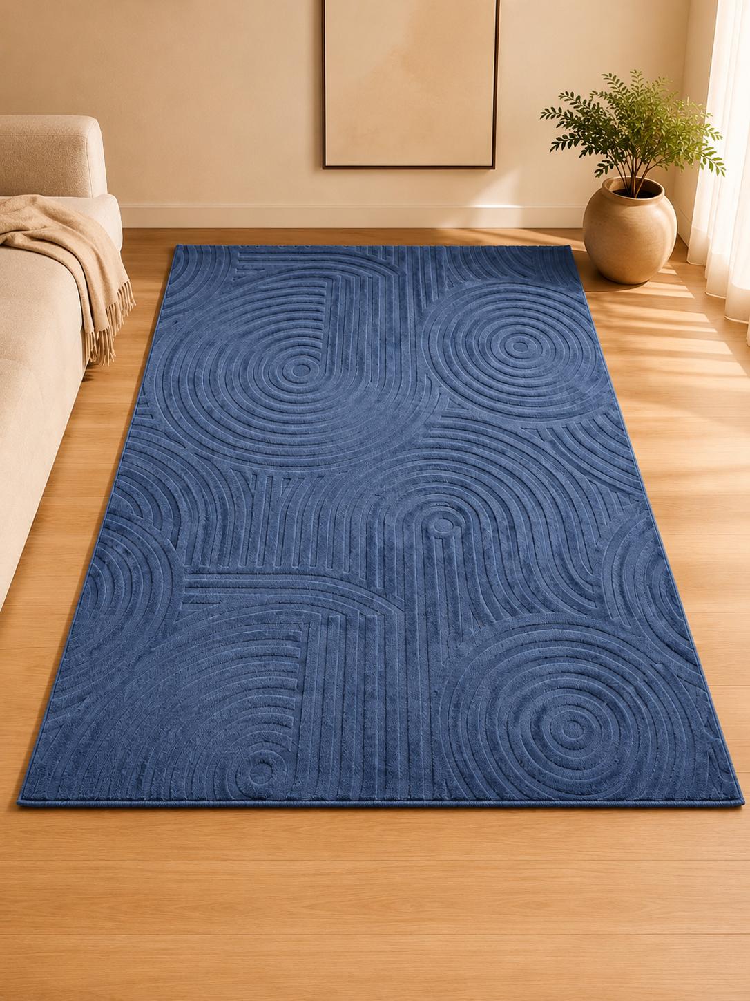Velour Tæppe 160x230 cm Kaninhår Look – Mørkeblå
